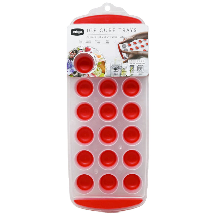 Edge 3pk Silicone Ice Cube Tray Standard Round Red C/P 12
