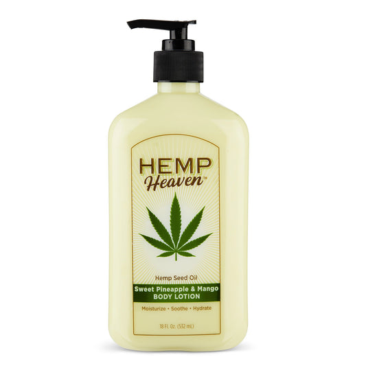 18oz HEMP HEAVEN SWEET PINEAPPLE & MANGO LOTION WITH PUMP AND PLASTIC WRAP C/P 12