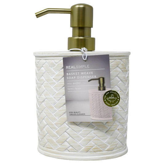 CREAM RESIN BASKET WEAVE DESING SOAP DISPENSER W/PUMP REAL SIMPLE C/P 18