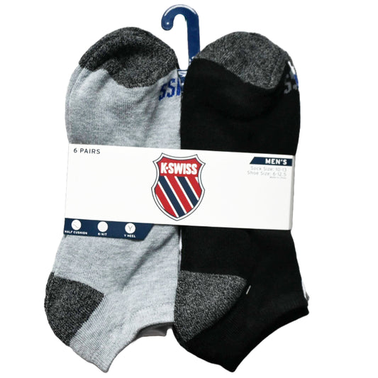6pk K-SWISS MEN HF CSH LOW CUT MARLED SOCKS C/P 36
