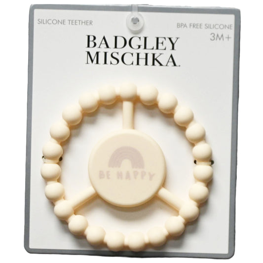 1pc Silicone Peace Teether - Ivory "Be Happy" Rainbow C/P 100