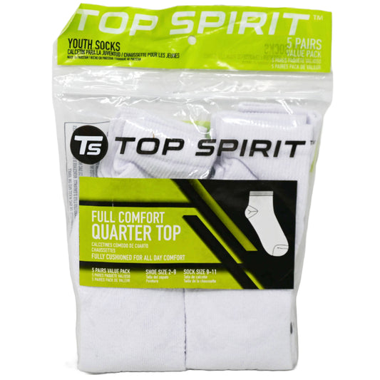 5pk MED. WHITE FULL CUSHIONED QUARTER SOCKS C/P 30
