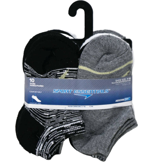 10pk BLK SPORT ESSENTIALS COLORBLOCK HC NS SOCKS SIZE 4-6 C/P 60