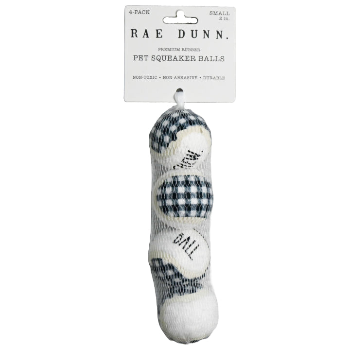 4pk 2" NAVY BUFFALO PLAID SQUEAKER TENNIS BALL PET TOY RAE DUNN C/P 48