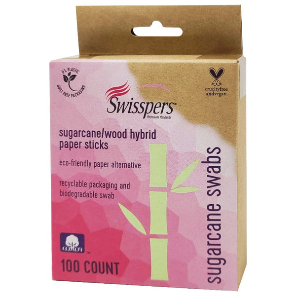 100ct Cotton Swabs Sugarcane Sticks Swisspers C/P 24