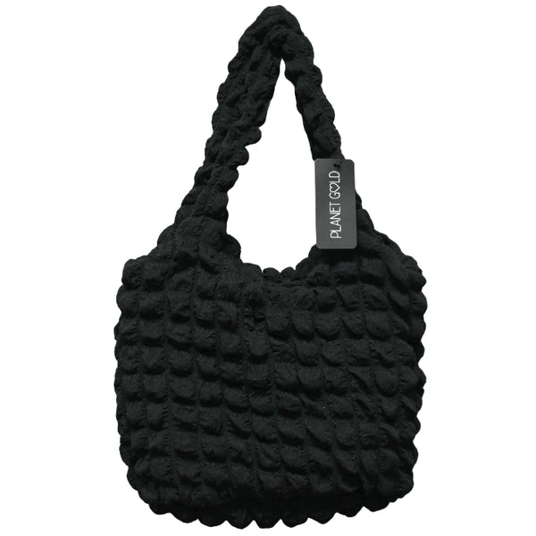BLACK QUILTED SATCHEL HANDBAG W/TOP ZIPPER C/P 12