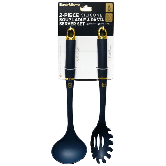 2pk NAVY PASTA SERVER & SOUP LADLE UTENSIL SET C/P 48