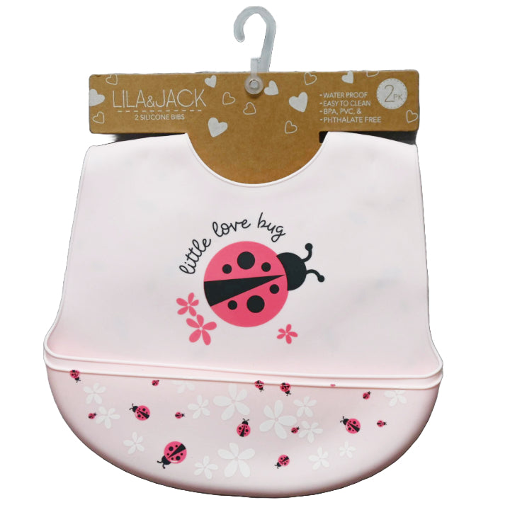 2pk Pink with Lady Bug Silicone Bib Set C/P 60