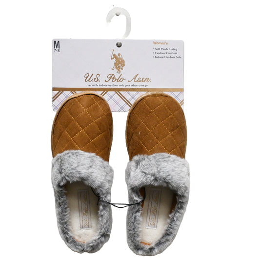 U.S. POLO ASSN. LADIES BROWN SLIPPERS WITH FUR C/P 24