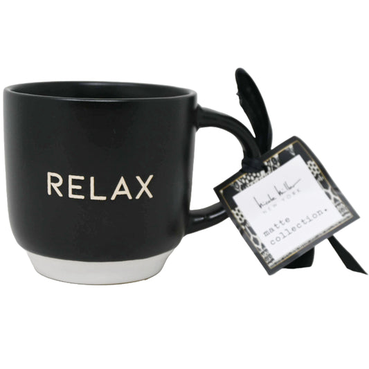 Matte Mug with Debossed "Relax" on Outside wContrast Foot Nicole Miller C/P 36
