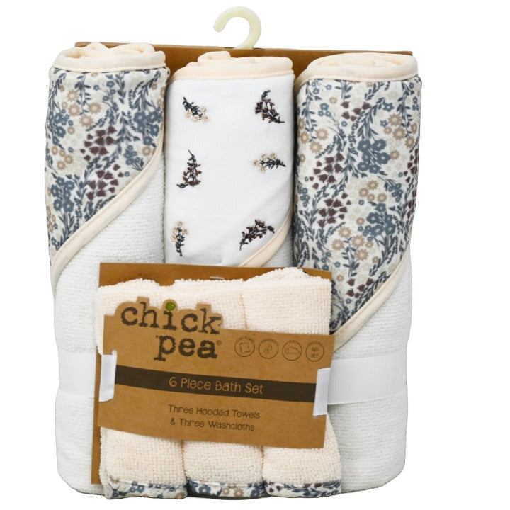 6pc BABY FLORAL BATH TOWEL SET CHICK PEA C/P 36