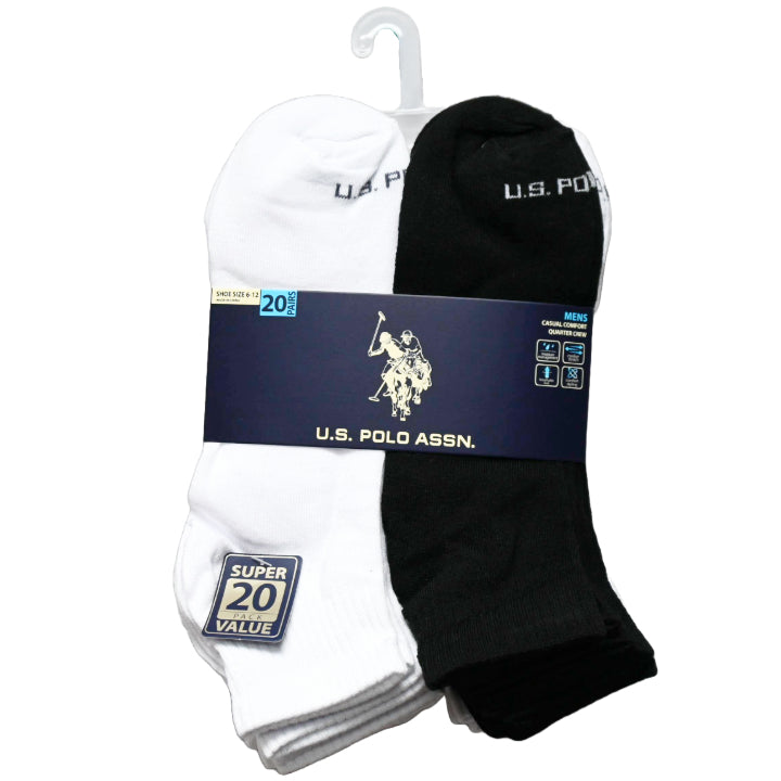 20pk MEN NC QTR SOCKS U.S. POLO ASSN. ASST COLORS SIZE 6-12 C/P 48