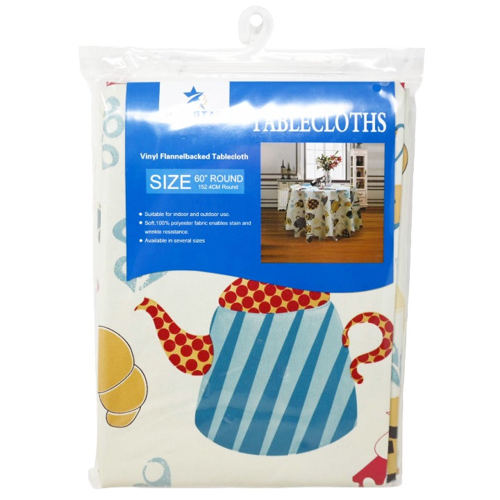 60" RND PRINTED VINYL TABLECLOTH wFLANNEL BACKING C/P 24