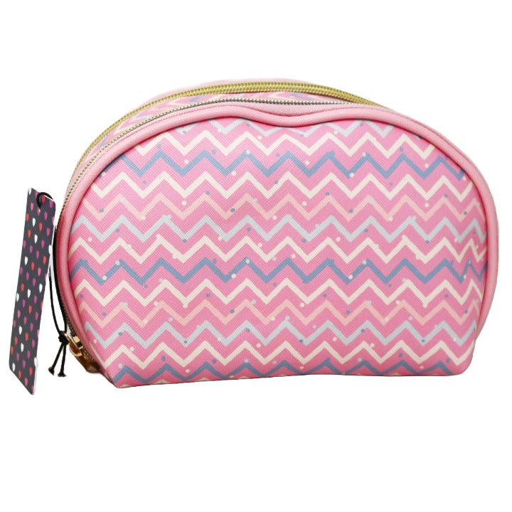*OUTSIDE OF CA* PINK CHEVRON PRINT DBL ZIPPER COSMETIC BAG C/P 40