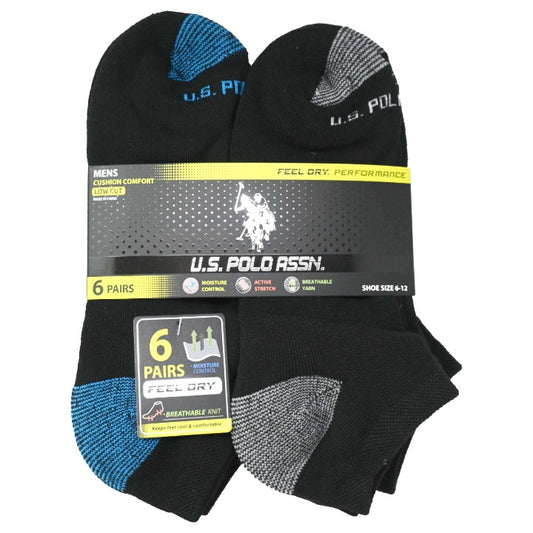 6pk MEN'S BLACK L/C CUSHION SOCKS SIZE 6-12 U.S. POLO ASSN. C/P 48