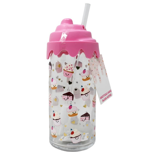 20oz GLASS SIPPER W/CUPCAKE FIGURAL LID SHEFFIELD HOME C/P 24
