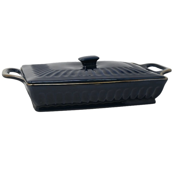 19.25" Rectangle Ceramic Casserole Dish with Lid Blue APPETIT CB C/P 4