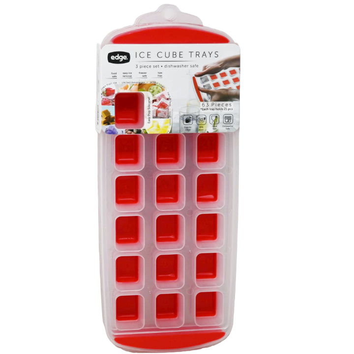 Edge 3pk Silicone Ice Cube Tray Standard Square Red C/P 12