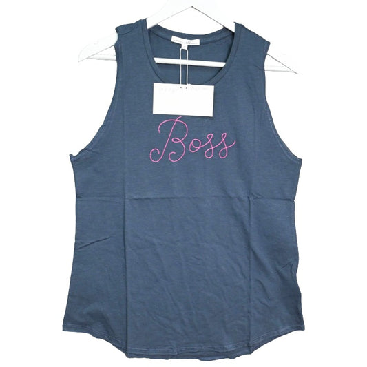 Large Navy Embroidery Tank- Boss C/P 72