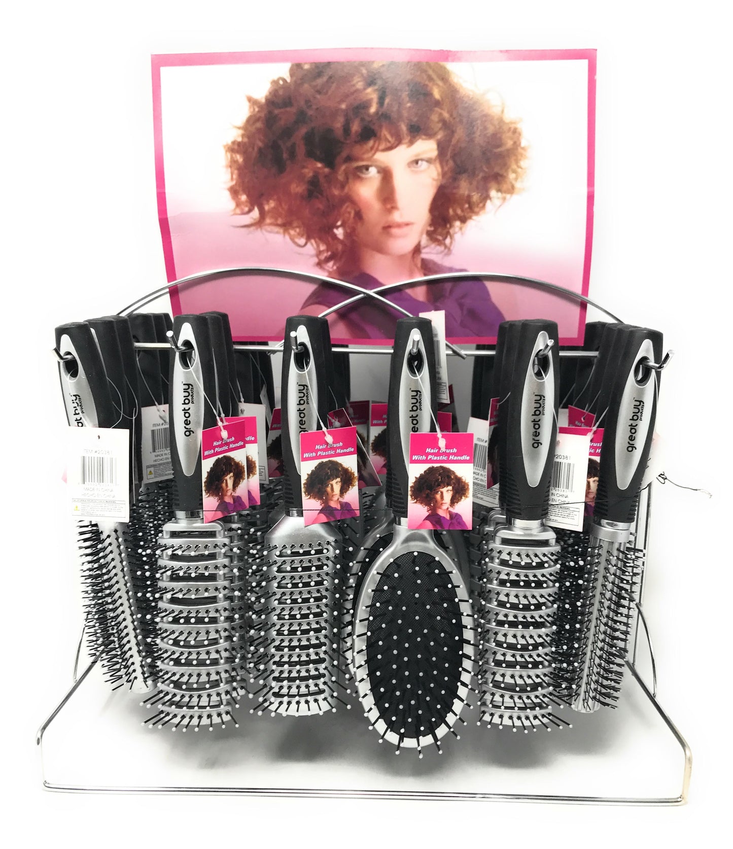 HAIRBRUSH,BLACK HANDLE METAL DISPLAY 4 STYLES C/P 72