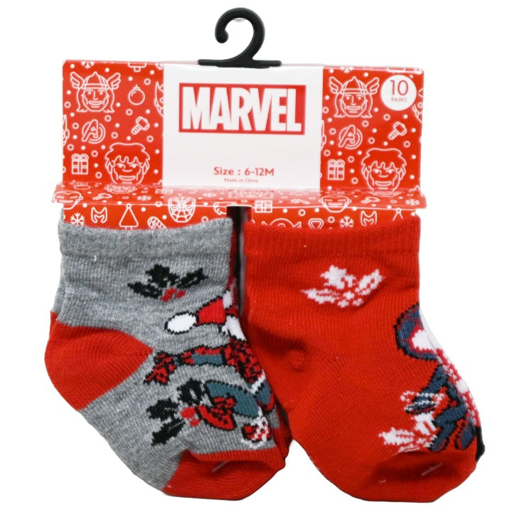 10pk 6-12m SPIDERMAN SPIDERMAS QRT SOCKS C/P 60