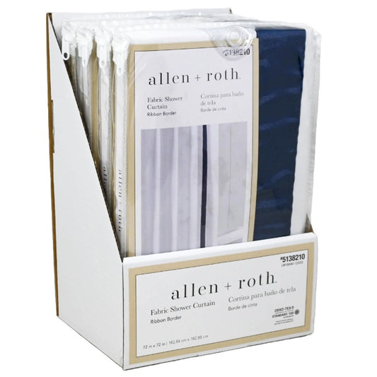 Navy Border Fabric Shower Curtain C/P 4