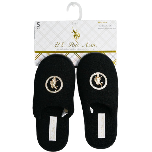 U.S. POLO ASSN. BLK LADIES SLIPPERS SIZE 5-10 C/P 24