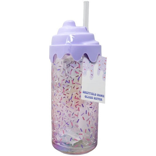 GLASS SIPPER W/ICE CREAM PURPLE FIGURAL LID SHEFFIELD HOME C/P 24
