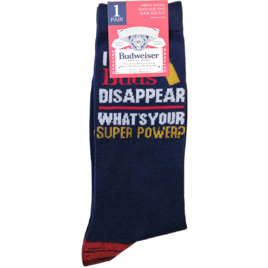 1pr BUDWEISER NAVY/RED MEN CREW SOCKS SIZE 10-13 C/P 60