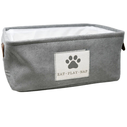 Rect Pet Storage Bin Grey Corduroy Paw Print Patch C/P 12