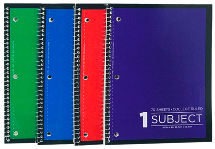 70SHEET ONE SUBJECT NOTEBOOK 10.5"X8" C/P 48