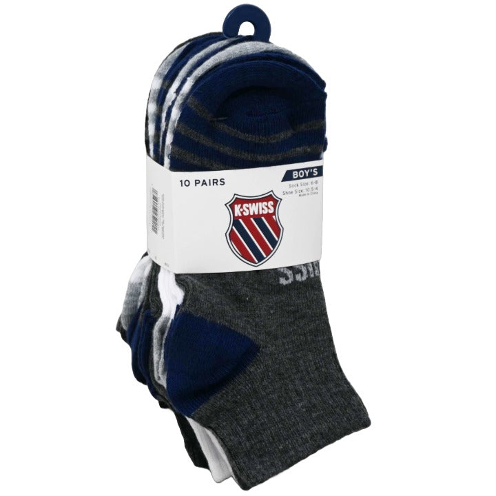10PK 6-8 BOYS QTR STRIPE SOCKS K-SWISS C/P 36