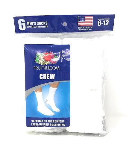 Fruit of the Loom 6pk Crew Socks, White C/P 40
