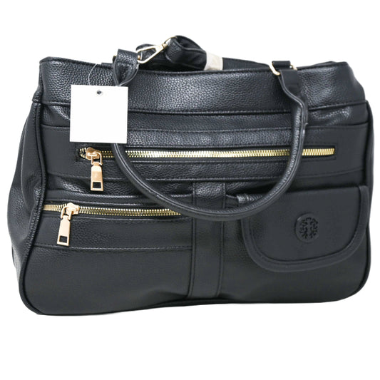 BLACK MULTI COMPART. BAG wTOP ZIPPER CLOSURES & FRONT ZIPPER C/P 12