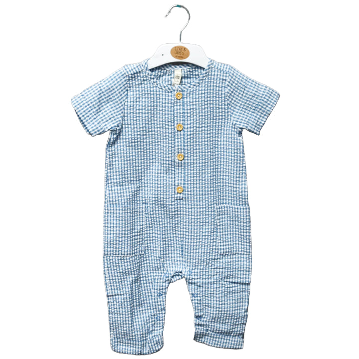 INFANT BLUE GINGHAM COVERALL C/P 48