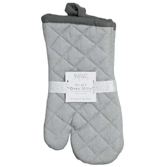 2PC Quilted Mittens - Gray With Charcoal Accent Border & Loop Badgley Mischka C/P 24