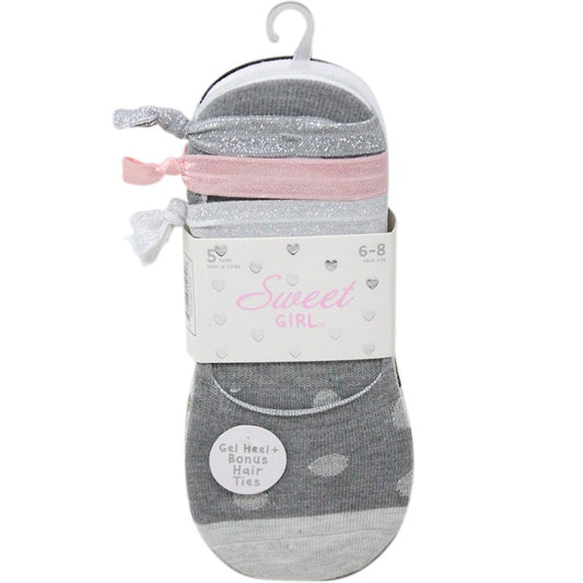 5pk MULTICOLOR GEL BACK LINER SOCKS WITH HAIR TIE C/P 60