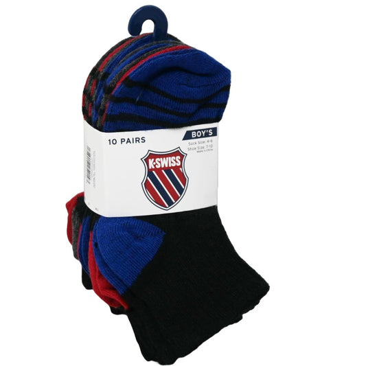 K-SWISS 10PK 4-6 BOYS QTR STRIPE SOCKS C/P 36