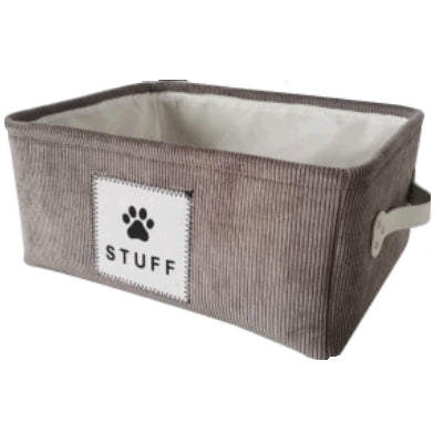 RECTANGULAR GRAY CORDUROY PET STORAGE BIN C/P 12