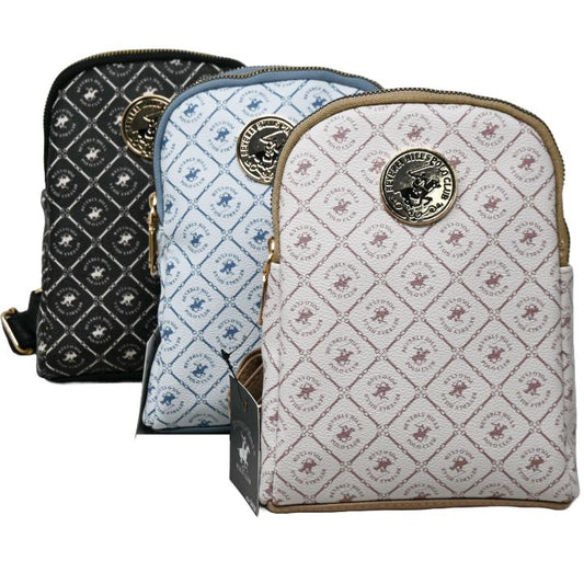 BHPC SLING BAG W/DBL ZIPPER COMPRT. 3-ASST BLK-BLUE-TAUPE C/P 24