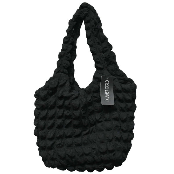 BLACK QUILTED SATCHEL HANDBAG W/TOP ZIPPER C/P 12