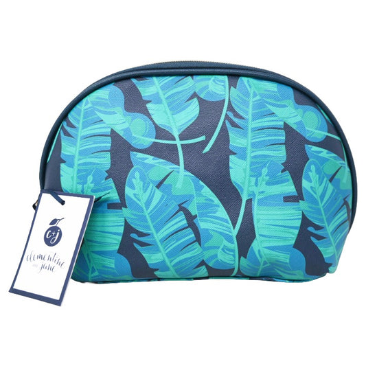 *OUTSIDE CA* NAVY/GRN DOME COSMETIC BAG W/LEAVES PRINT CLEMENTINE AND JANE C/P 32