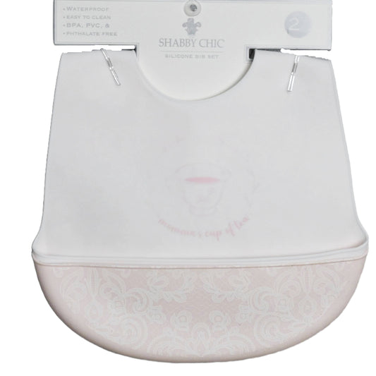 2 Pack Silicone Bib Set - White "Cup of Tea" with Tea Cup and Pink with White Design C/P 60