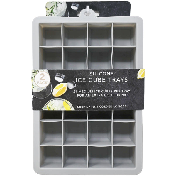 2pk Blk 24 Grid Sil Ice Cube Trays C/P 48
