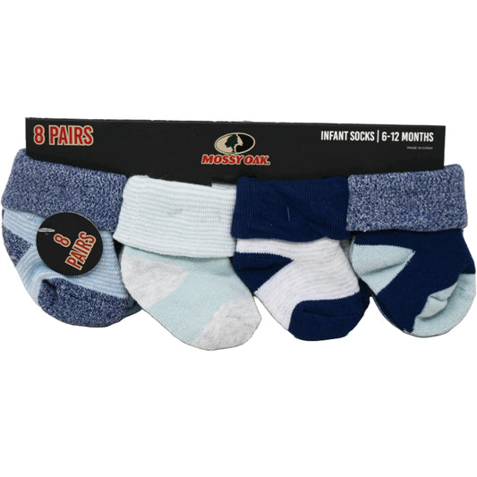 8pk INFANT BOY BLUE FULL CUSHION QTR SOCKS ASST SIZE MOSSY OAK C/P 60