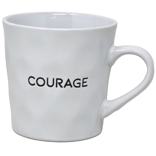 16oz White Mug with Embossed Pattern and Debossed "Courage" C/P 24