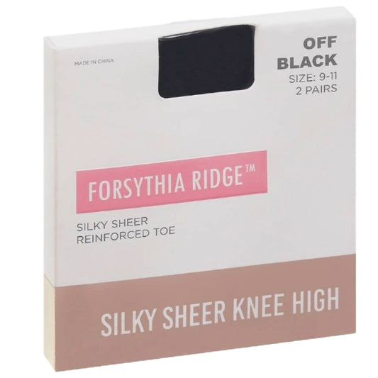 2pk LADIES OFF BLK SHEER NYLON KNEE HIGH SIZE 9-11 C/P 36