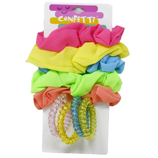 9pc Neon Hair Scrunchie & Glitter Coil Set Confetti C/P 24