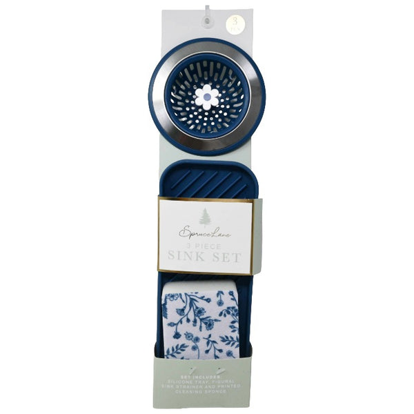 3pc Nvy Fl Sink Strainer/Tray/Sponge C/P 24