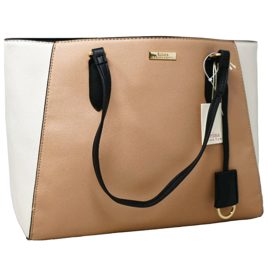 2-TONE TAN/WHITE PEBBLE TOTE W/CARD HOLDER TRINA TURK C/P 6